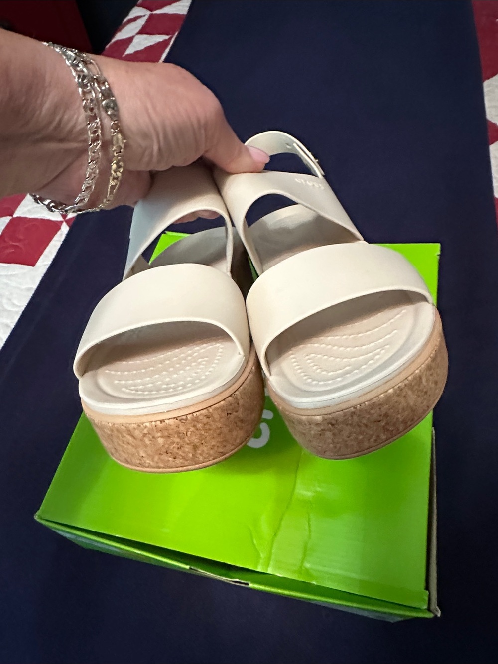 CROCS Women’s White Cork-Style Wedge Sandals - Picture 2 of 4